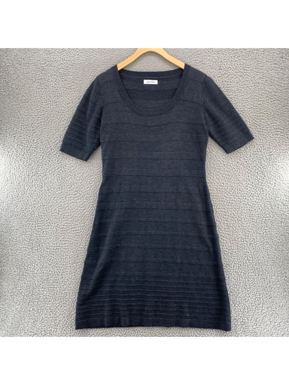 Calvin Klein Dress Womens Medium Gray Tonal Stripes Knit Sweater Half Sleeves